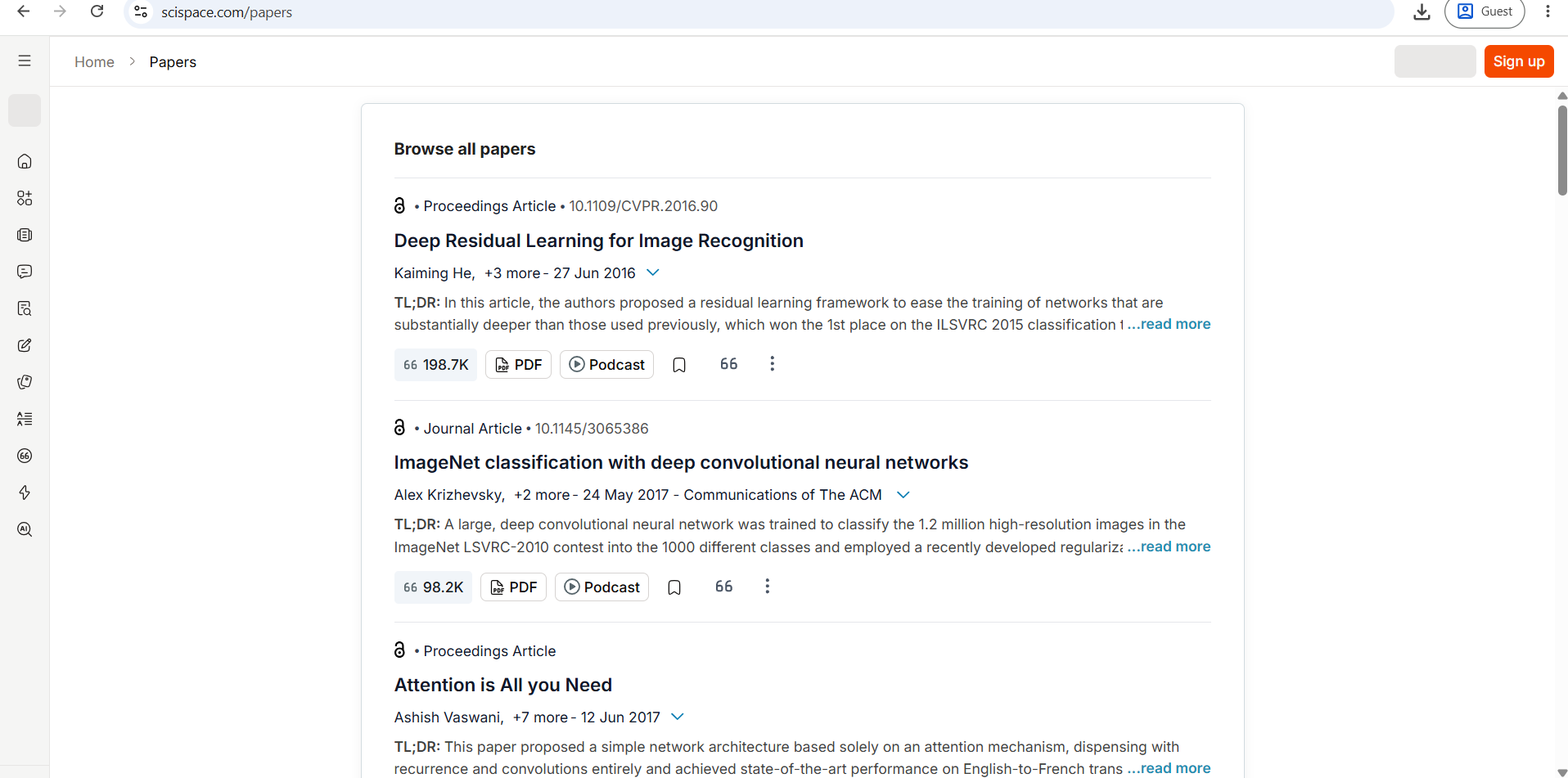 SciSpace AI Literature Review Interface Screenshot
